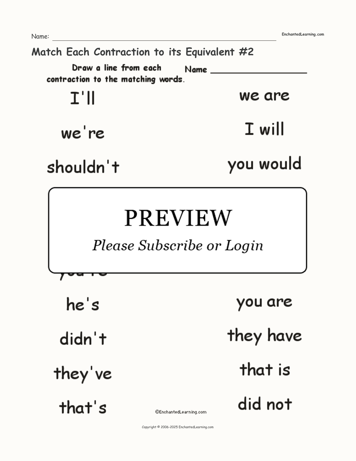 Match Each Contraction to its Equivalent #2 interactive worksheet page 1