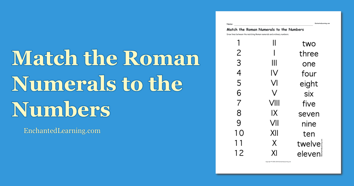 Match the Roman Numerals to the Numbers - Enchanted Learning