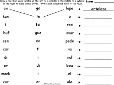 syllable to syllable matching worksheets at enchantedlearning com