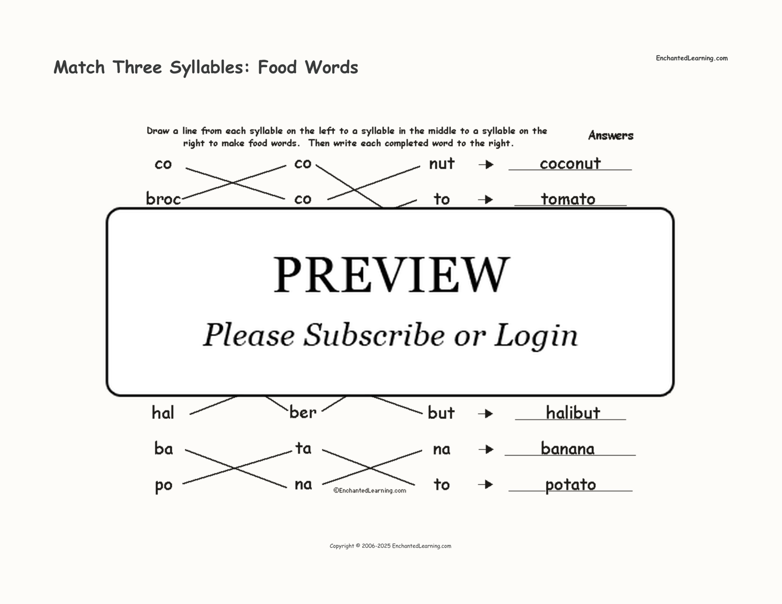 Match Three Syllables: Food Words interactive worksheet page 2