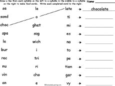 syllable to syllable matching worksheets at enchantedlearningcom