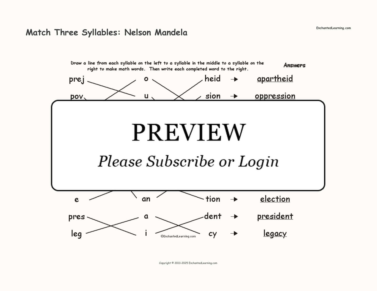 Match Three Syllables: Nelson Mandela interactive worksheet page 2