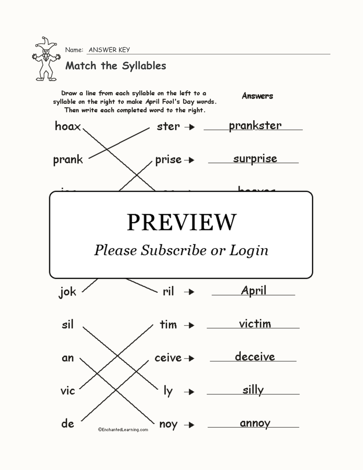 match the syllables enchanted learning