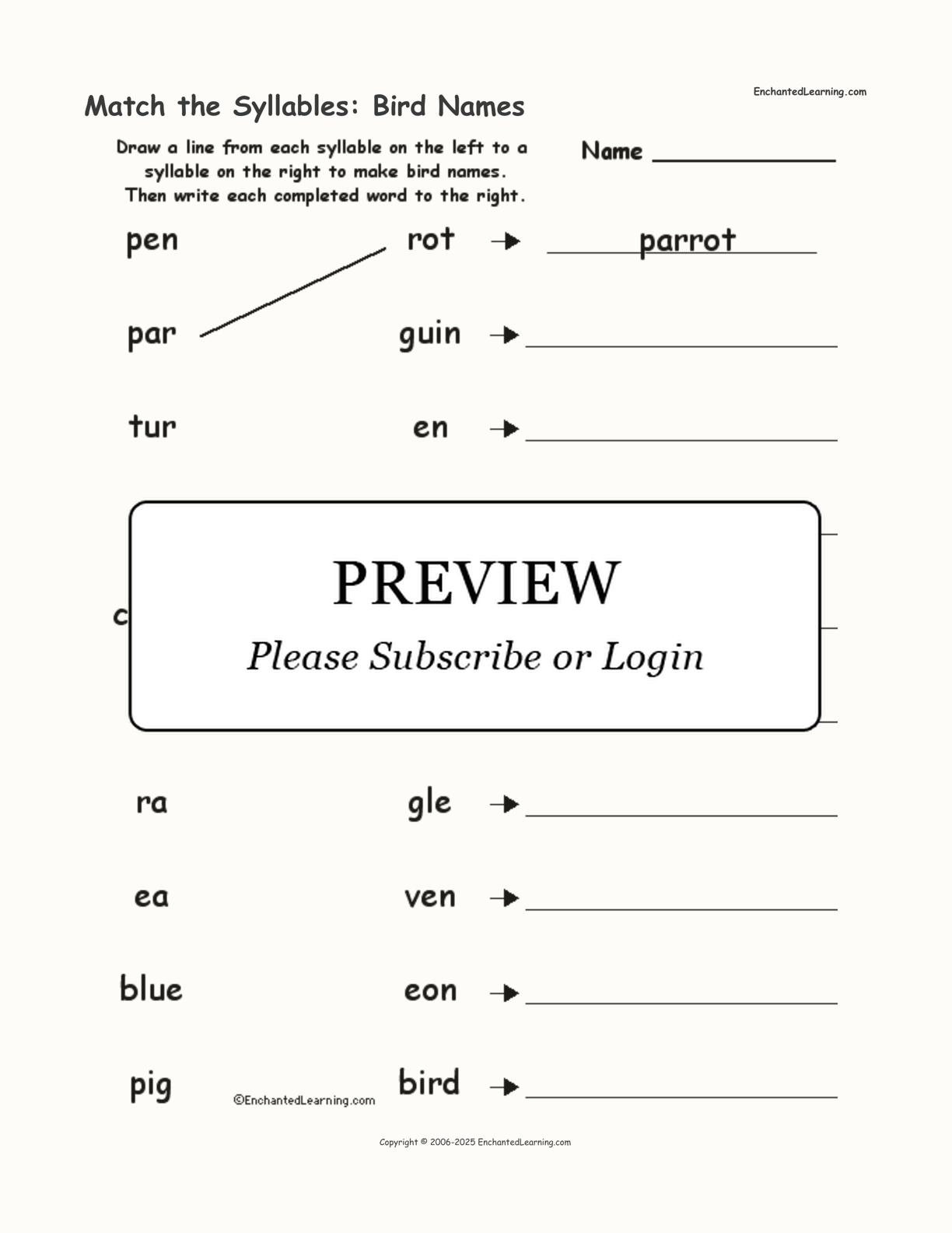 Match the Syllables: Bird Names interactive worksheet page 1