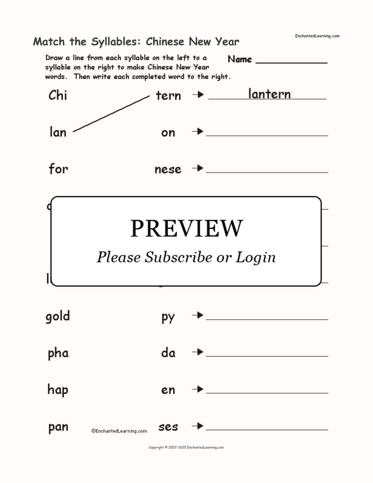 Match the Syllables: Chinese New Year interactive worksheet page 1