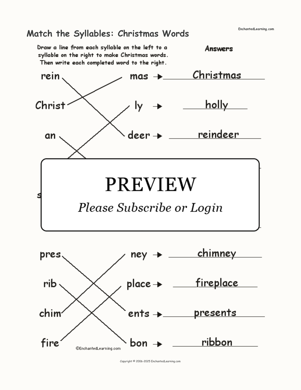 Match the Syllables: Christmas Words - Enchanted Learning