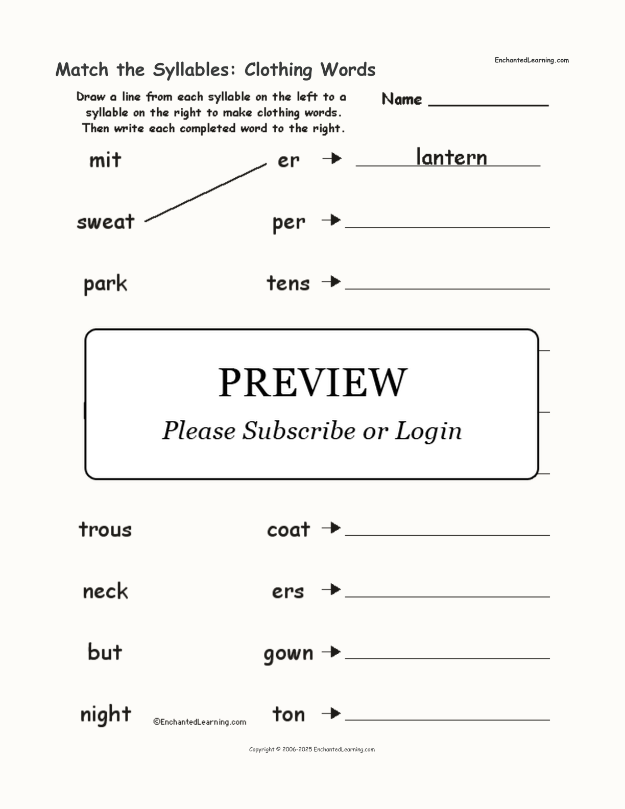 Match the Syllables: Clothing Words interactive worksheet page 1