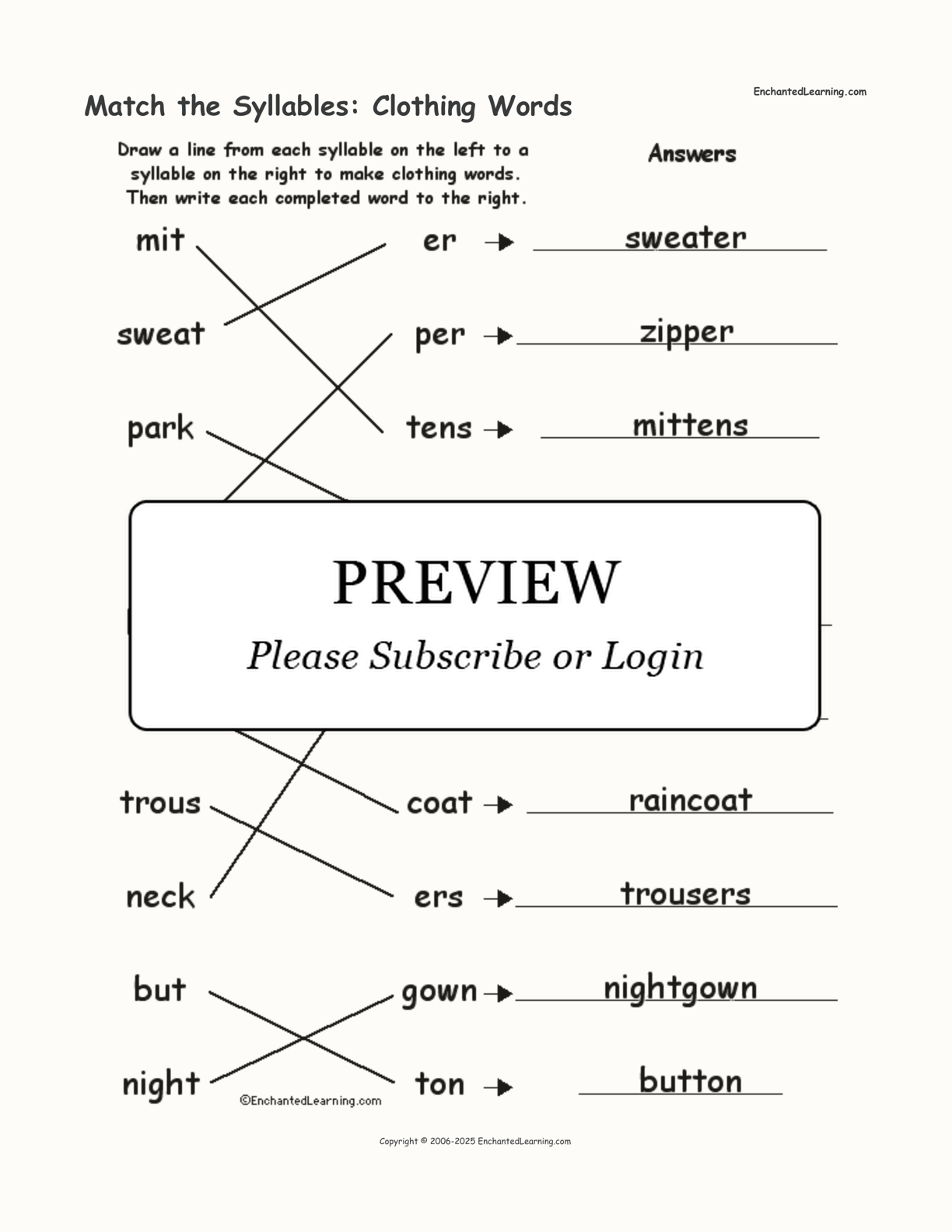 Match the Syllables: Clothing Words interactive worksheet page 2