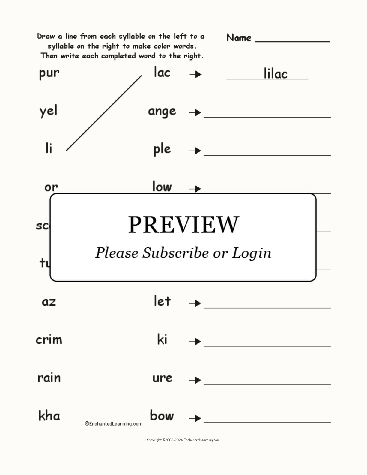 Match the Syllables: Color Words interactive worksheet page 1