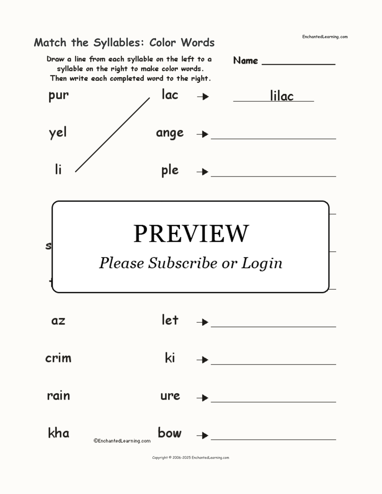 Match the Syllables: Color Words interactive worksheet page 1