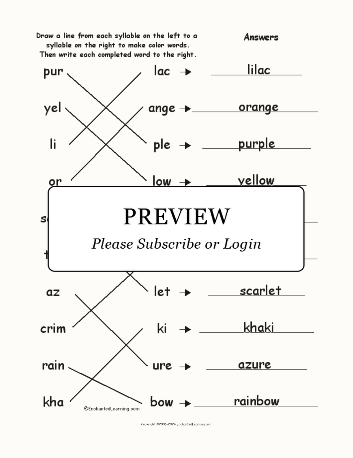 Match the Syllables: Color Words interactive worksheet page 2