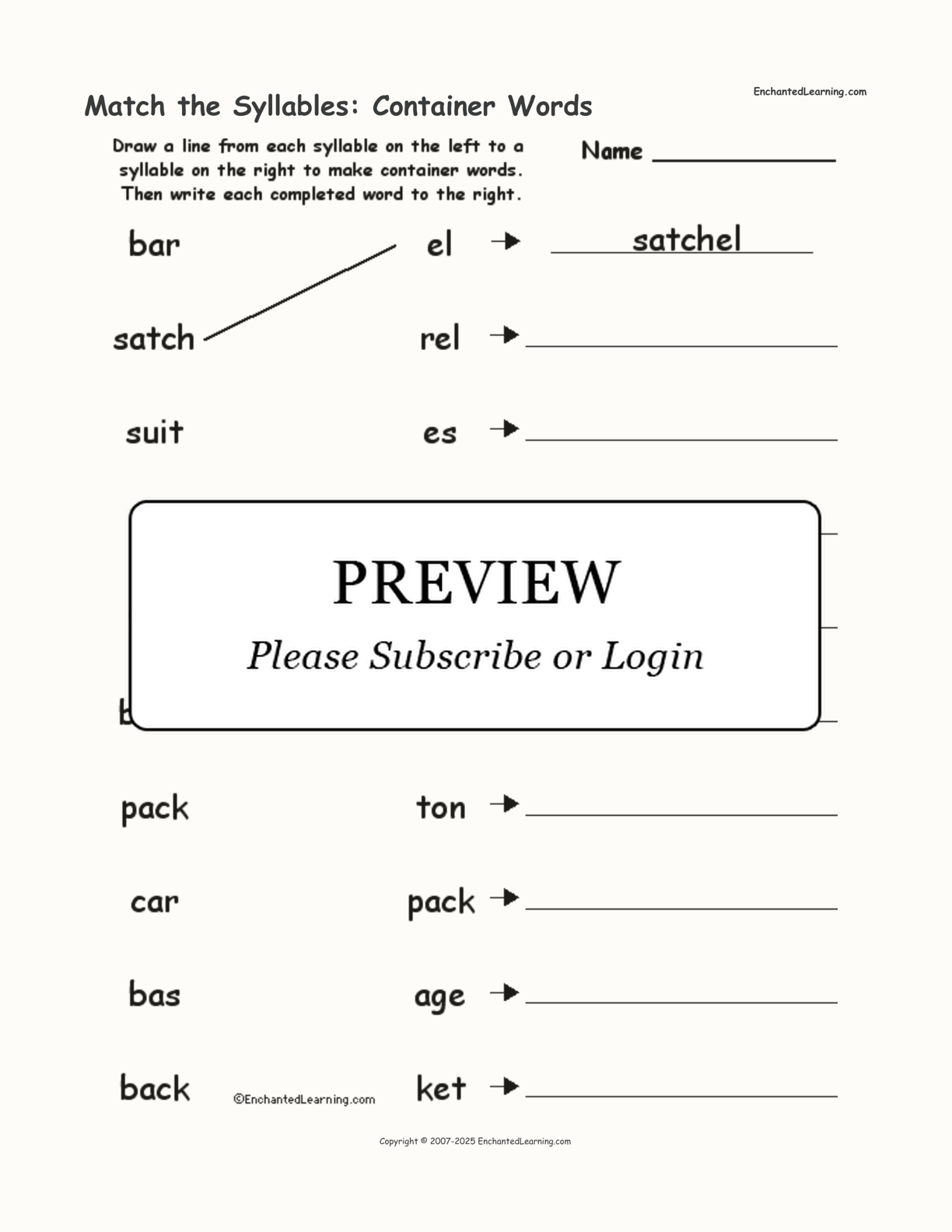 Match the Syllables: Container Words interactive worksheet page 1