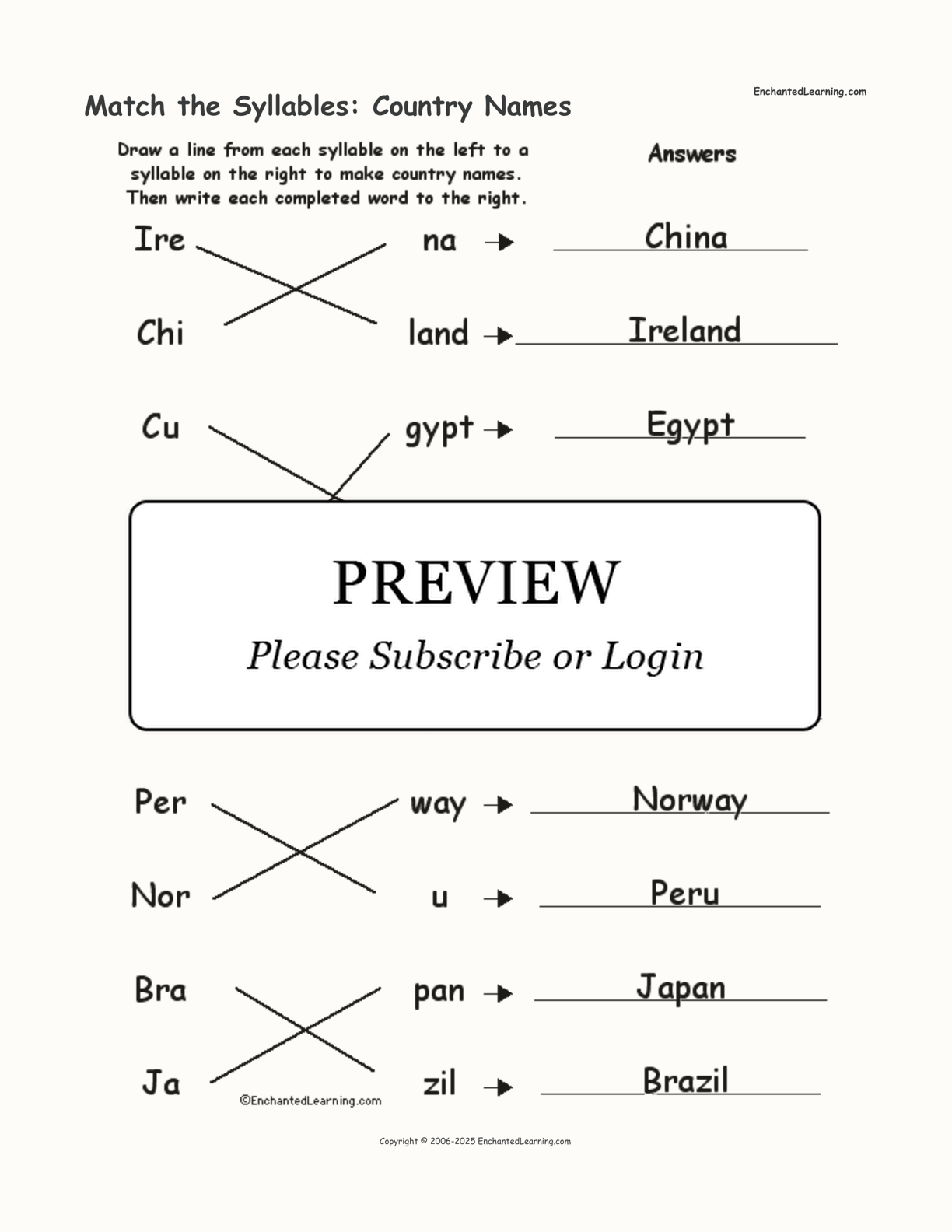 Match the Syllables: Country Names interactive worksheet page 2