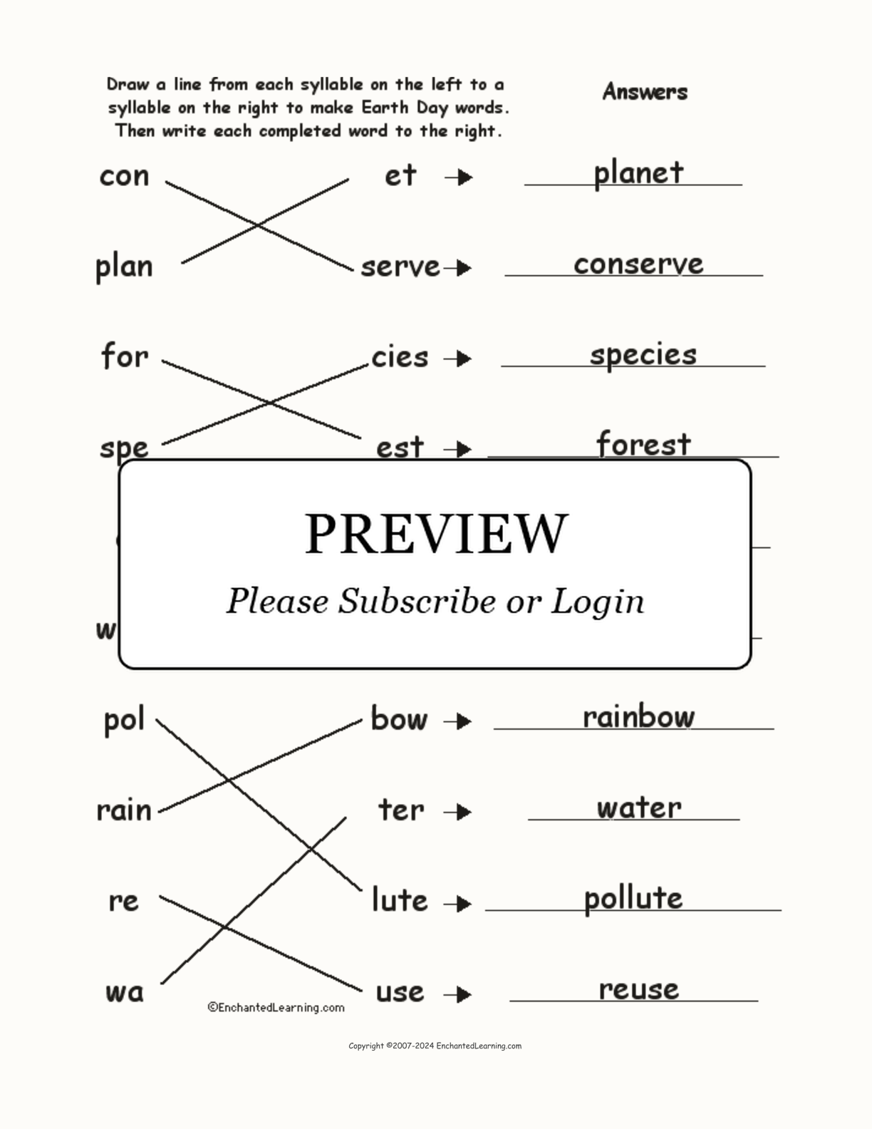 Match the Syllables: Earth Day Words interactive worksheet page 2