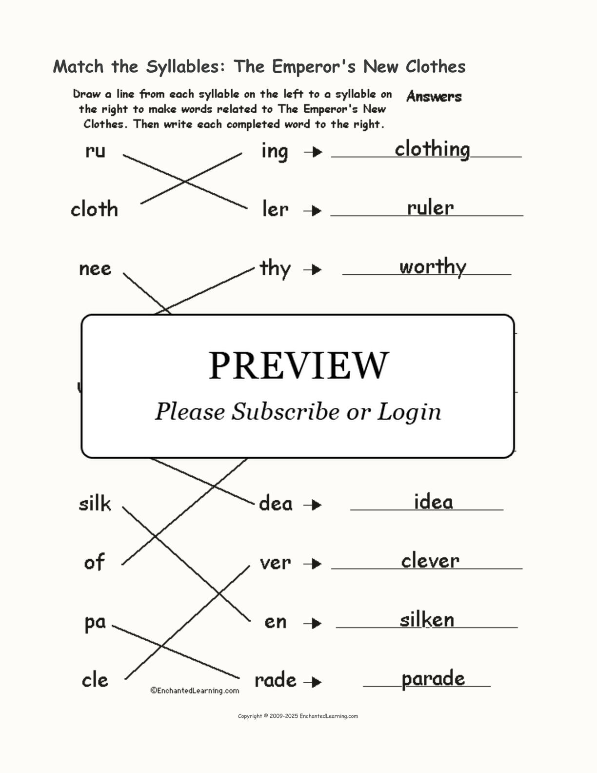 Match the Syllables: The Emperor's New Clothes interactive worksheet page 2