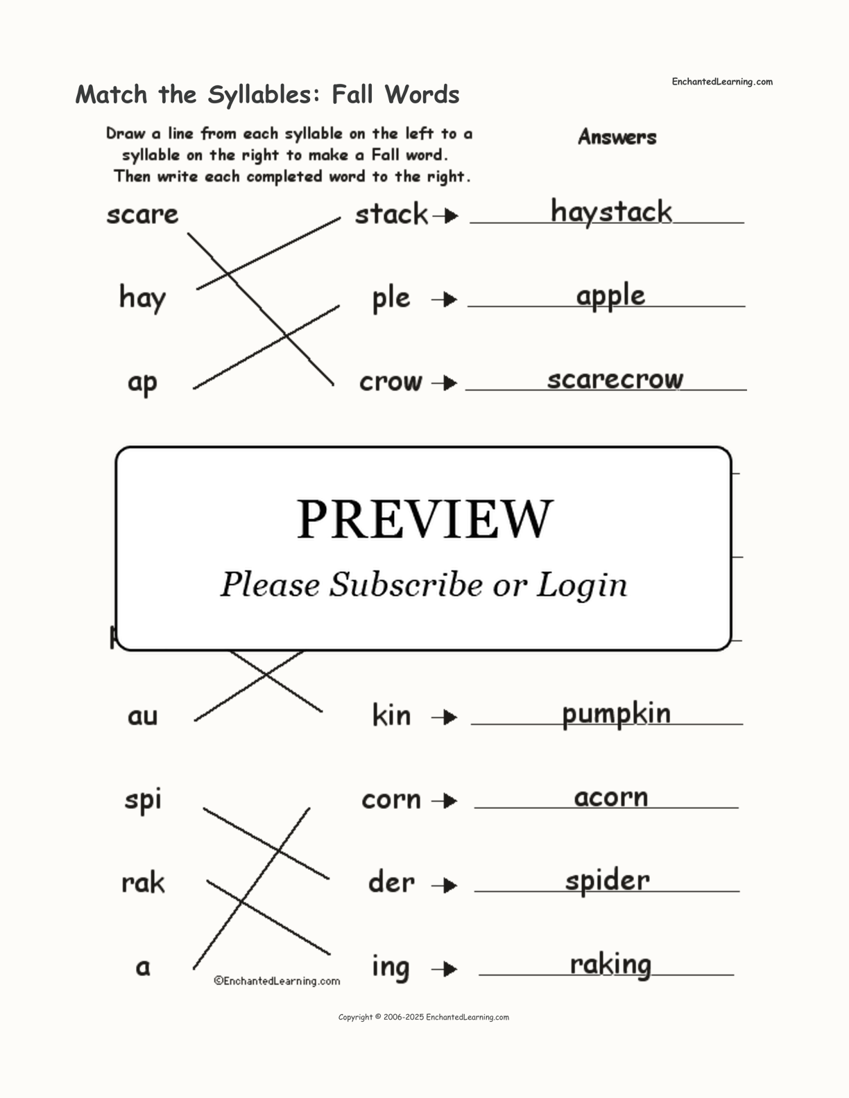 Match the Syllables: Fall Words interactive worksheet page 2