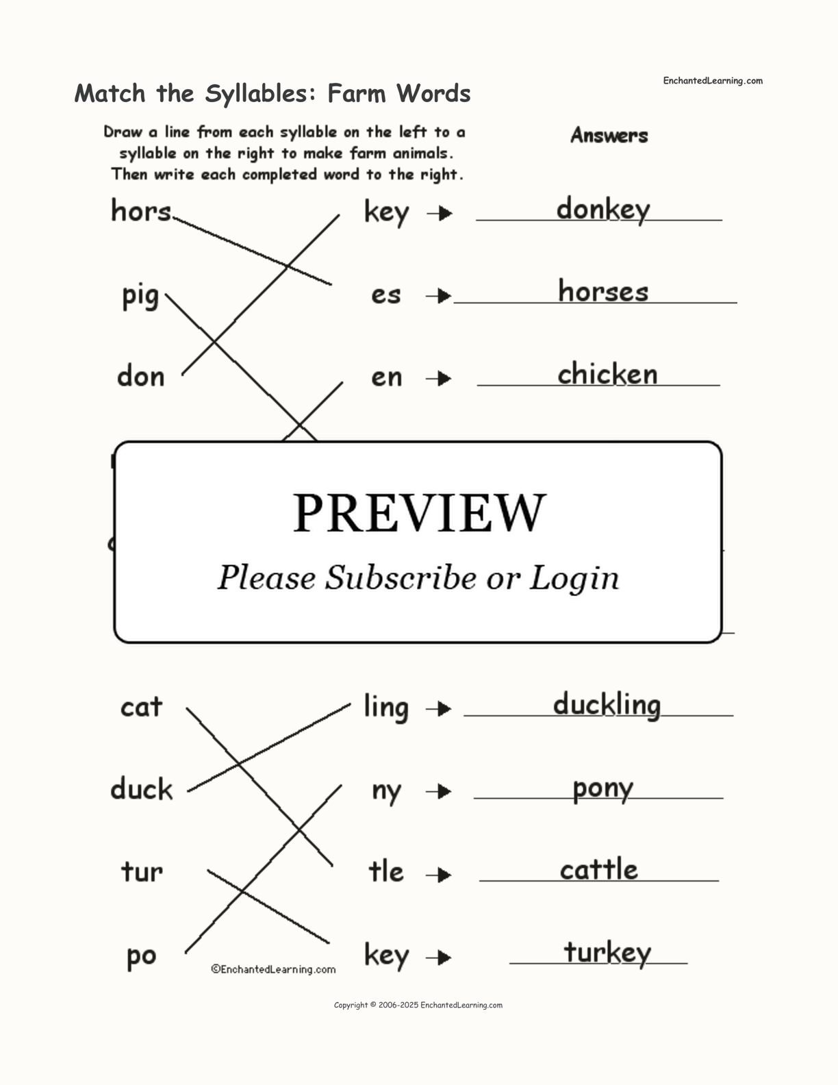 Match the Syllables: Farm Words interactive worksheet page 2