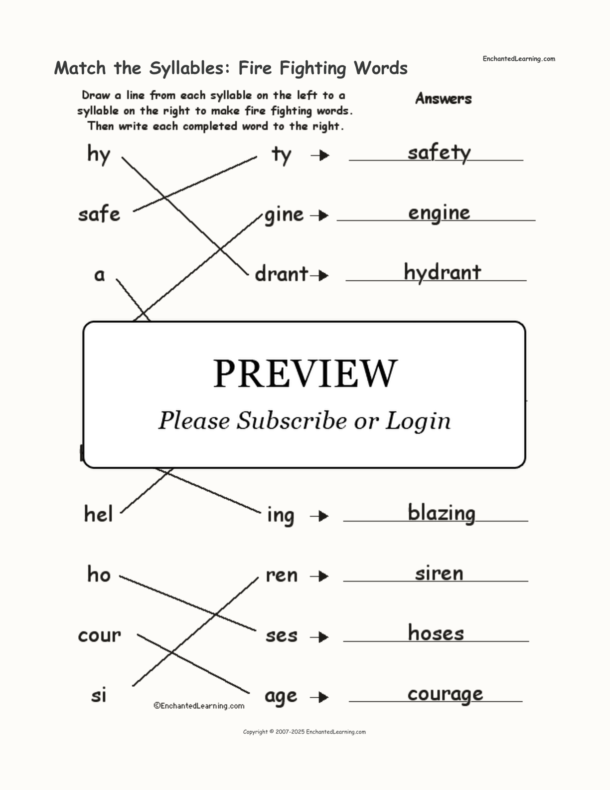 Match the Syllables: Fire Fighting Words interactive worksheet page 2