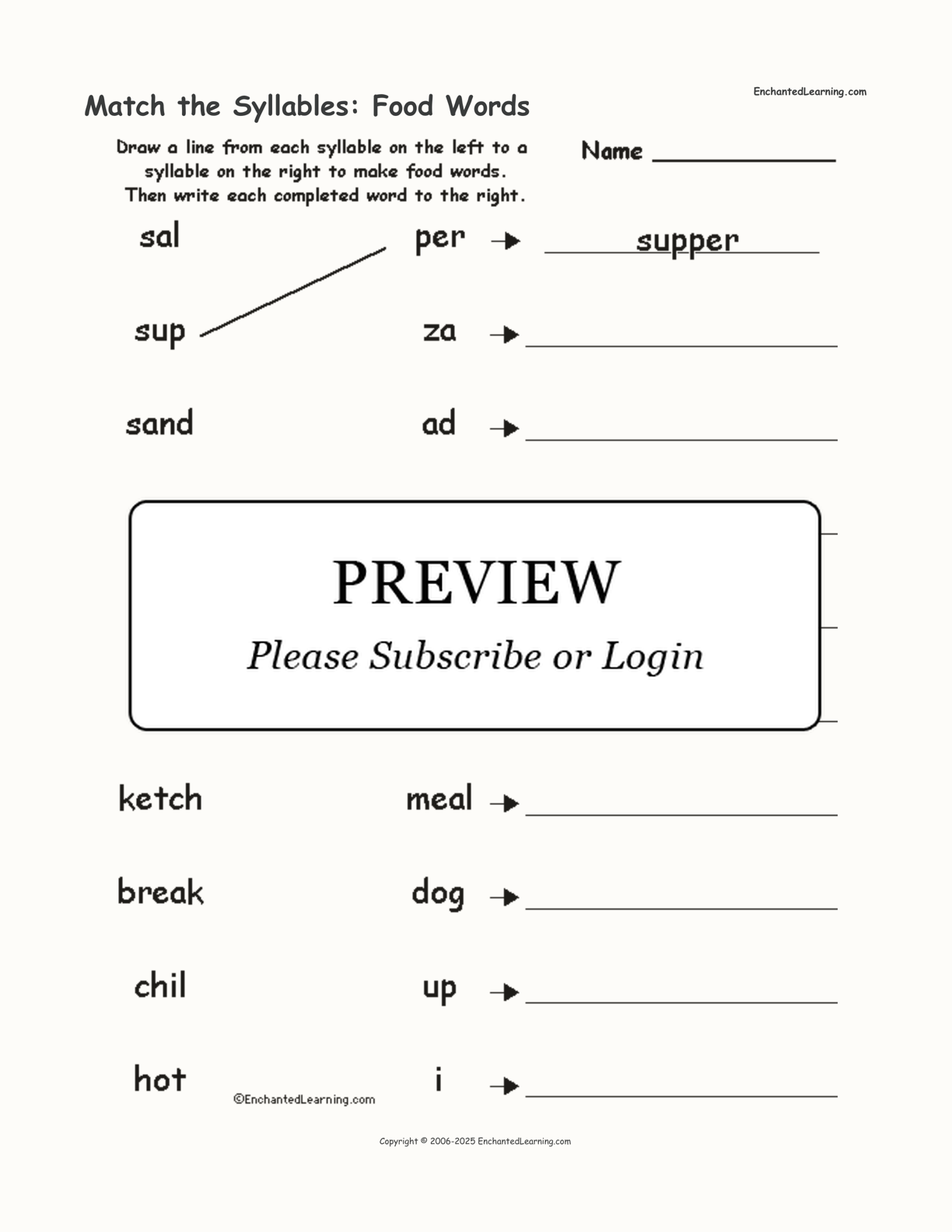 Match the Syllables: Food Words interactive worksheet page 1