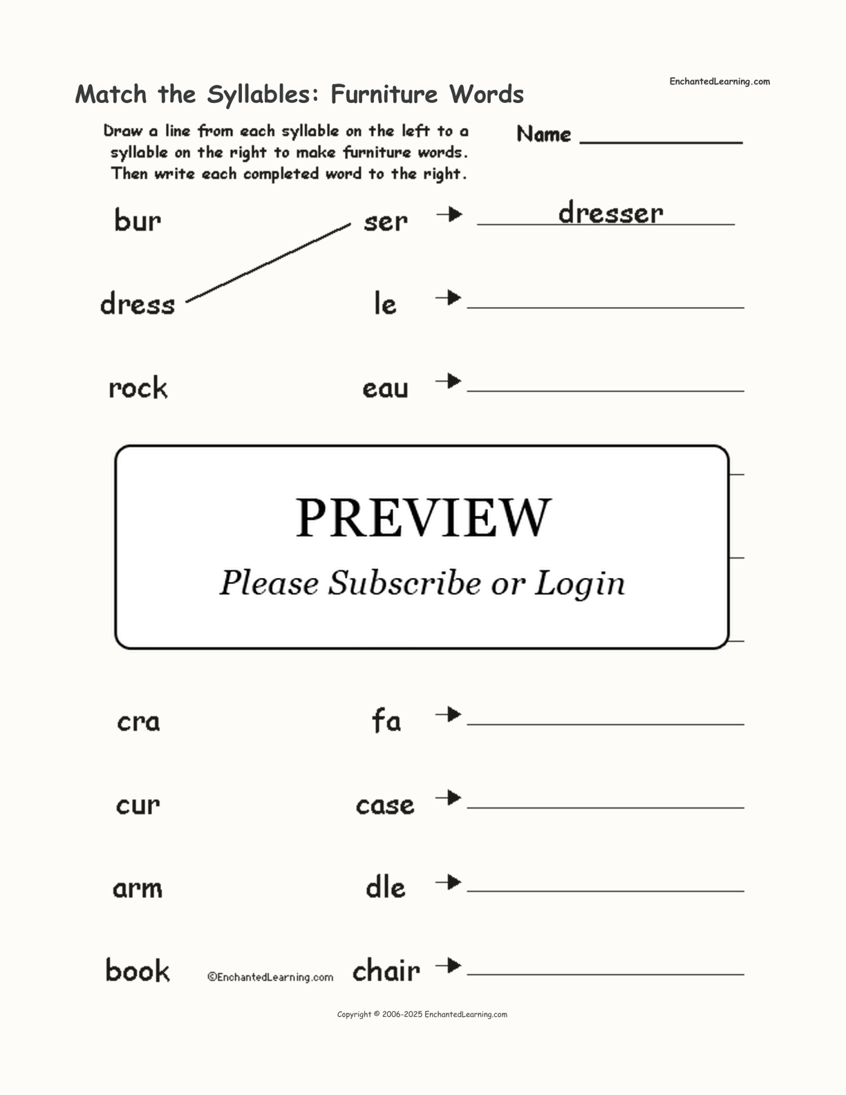 Match the Syllables: Furniture Words interactive worksheet page 1