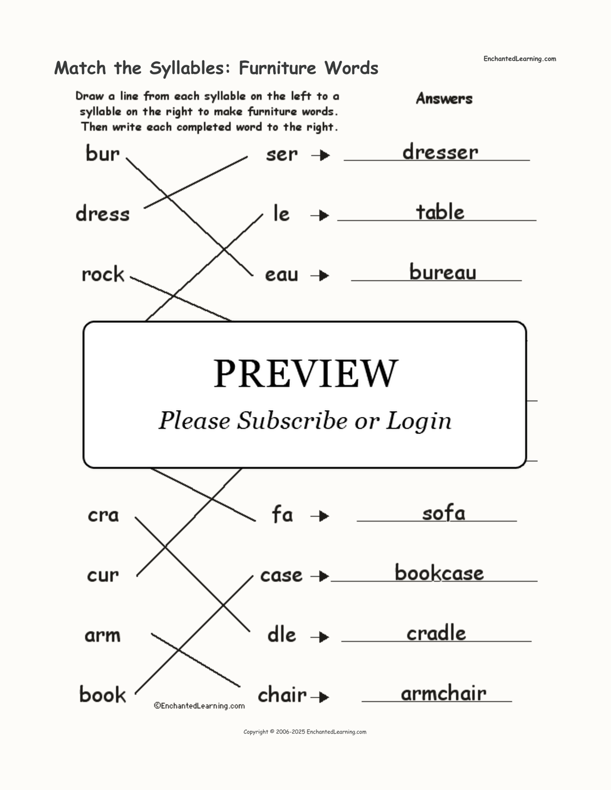 Match the Syllables: Furniture Words interactive worksheet page 2