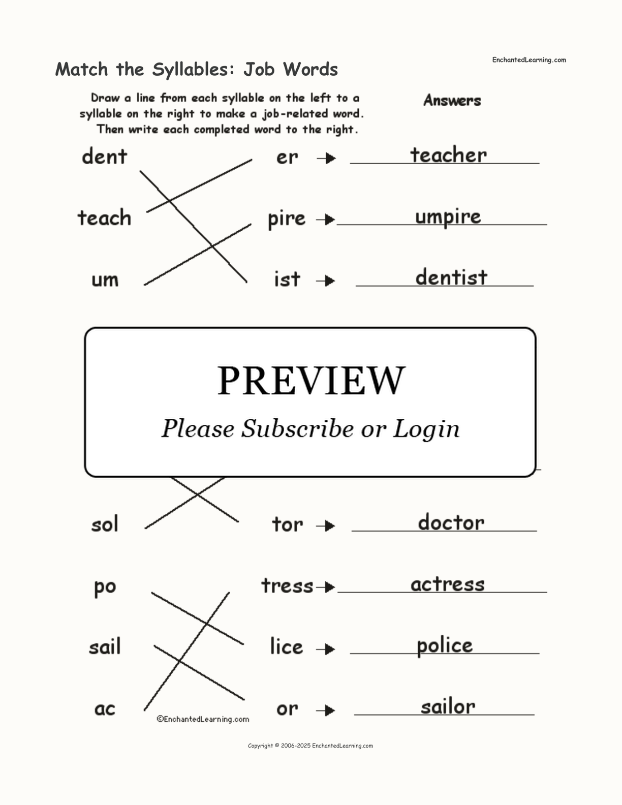 Match the Syllables: Job Words interactive worksheet page 2