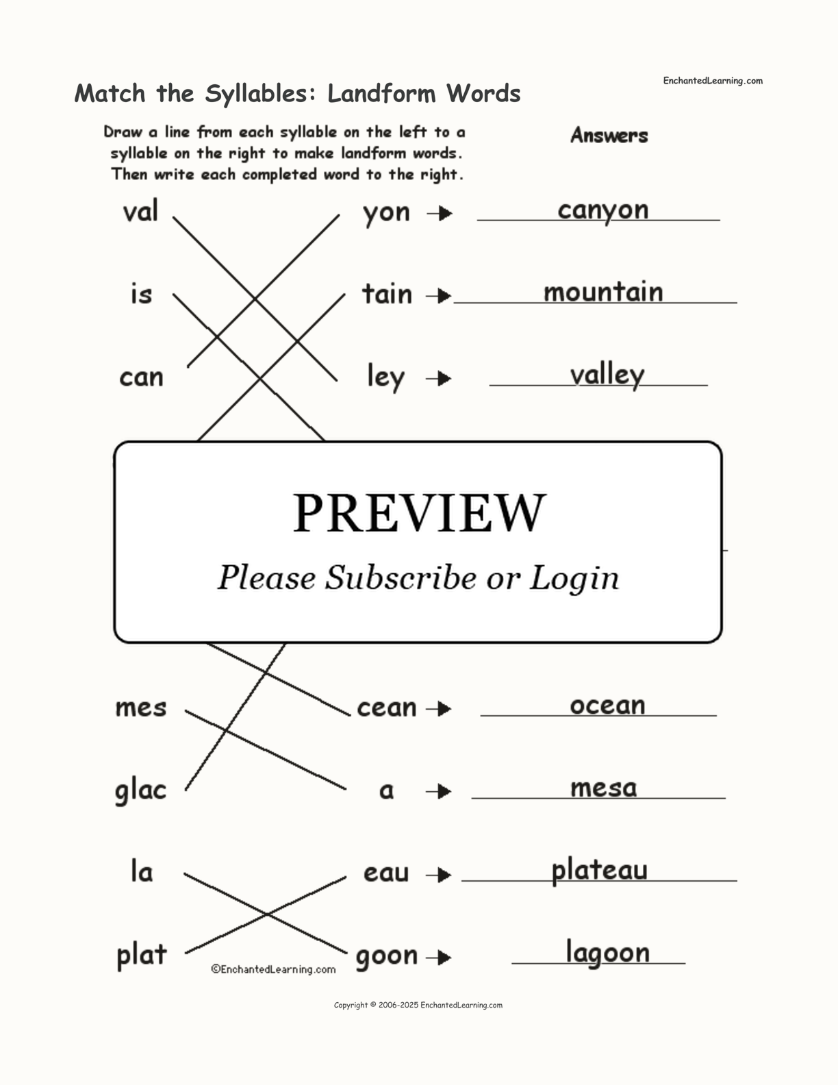 Match the Syllables: Landform Words interactive worksheet page 2