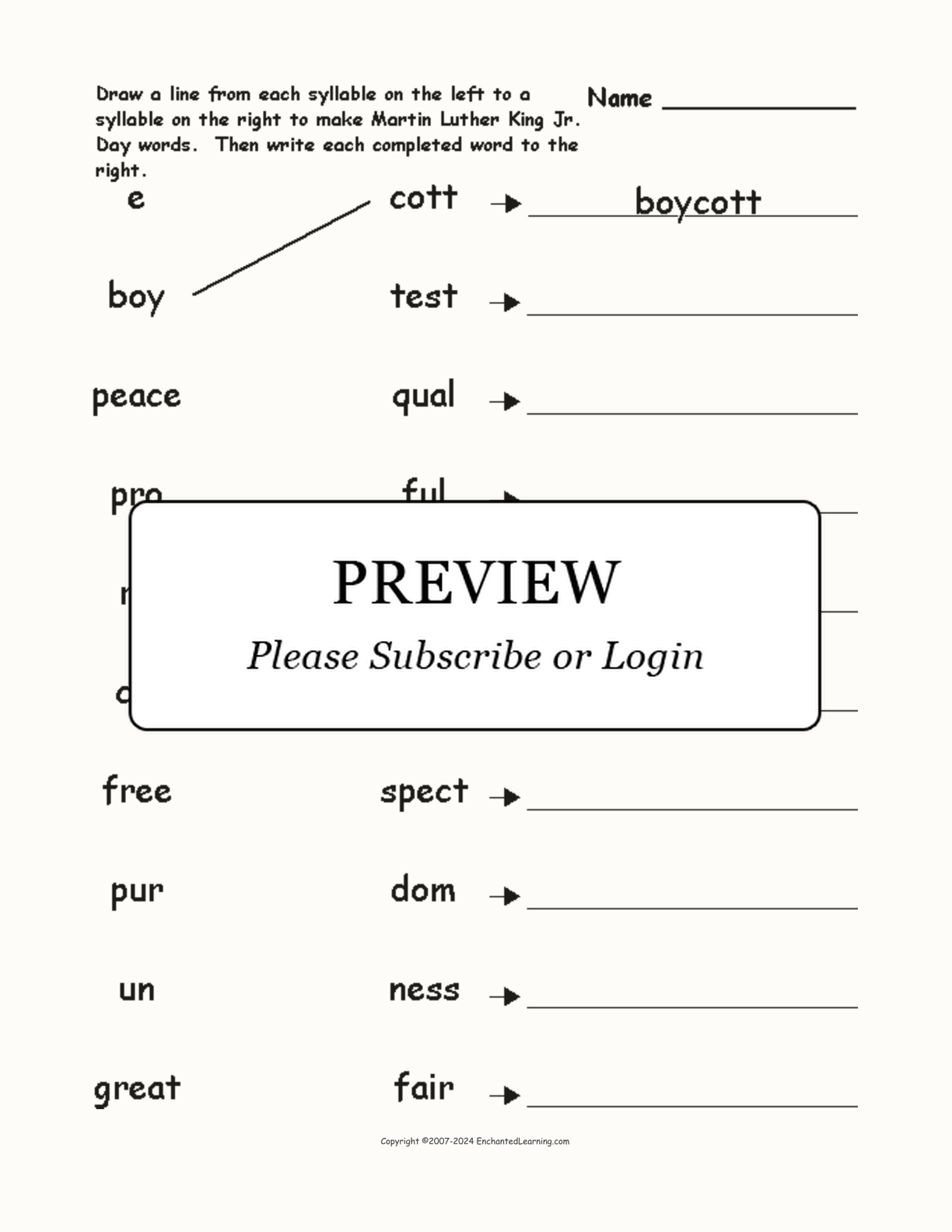 Match the Syllables: Martin Luther King, Jr. interactive worksheet page 1