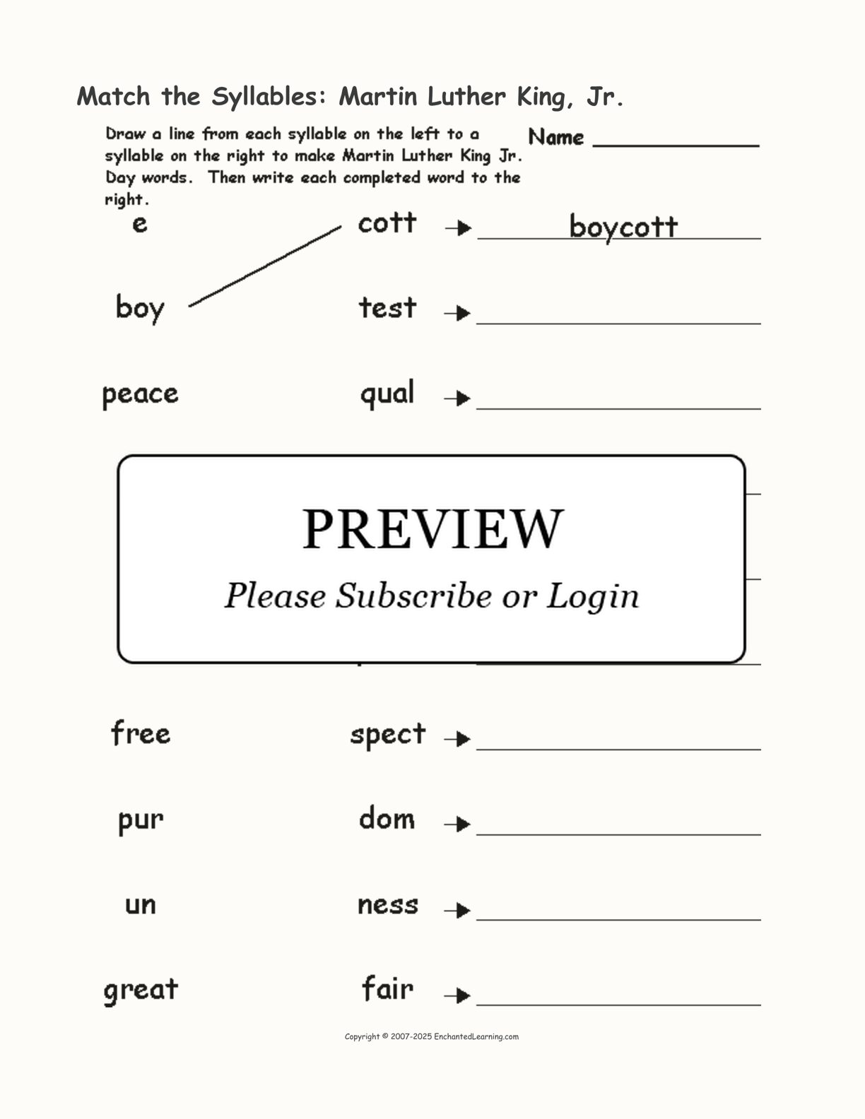 Match the Syllables: Martin Luther King, Jr. interactive worksheet page 1