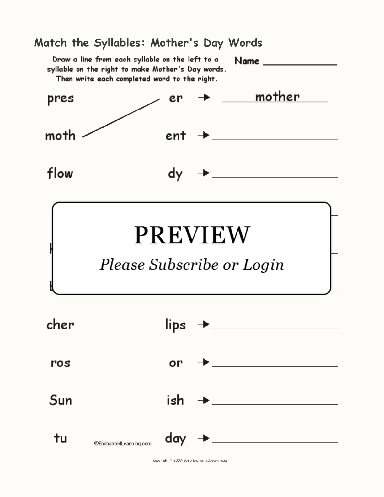 Match the Syllables: Mother's Day Words interactive worksheet page 1