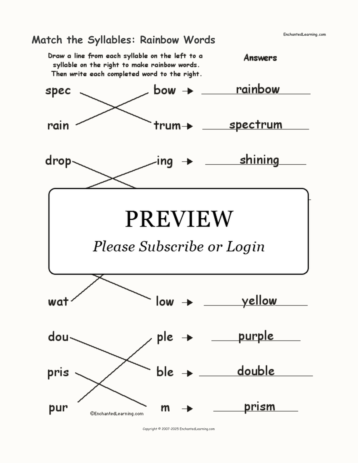 Match the Syllables: Rainbow Words interactive worksheet page 2