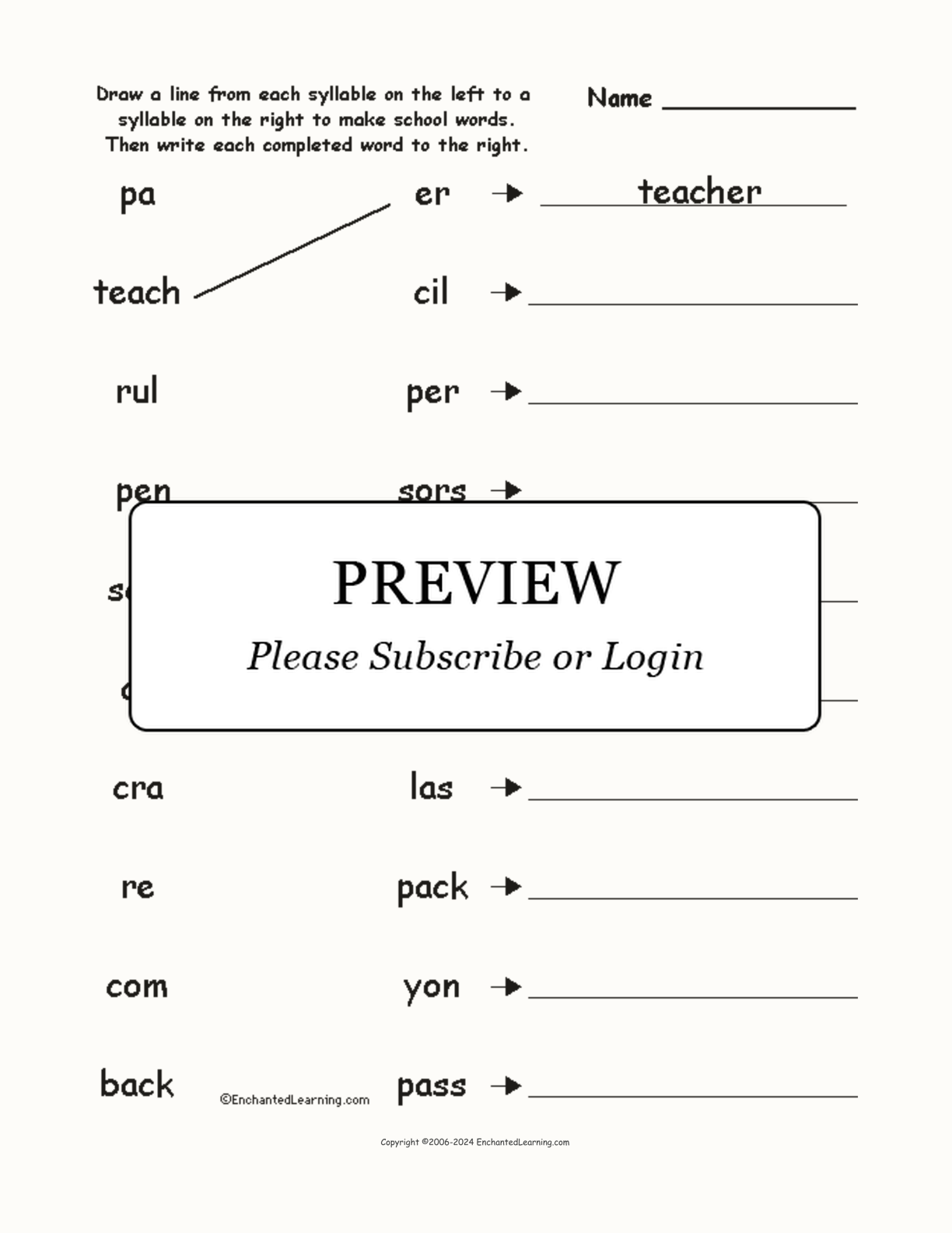 Match the Syllables: School Words interactive worksheet page 1