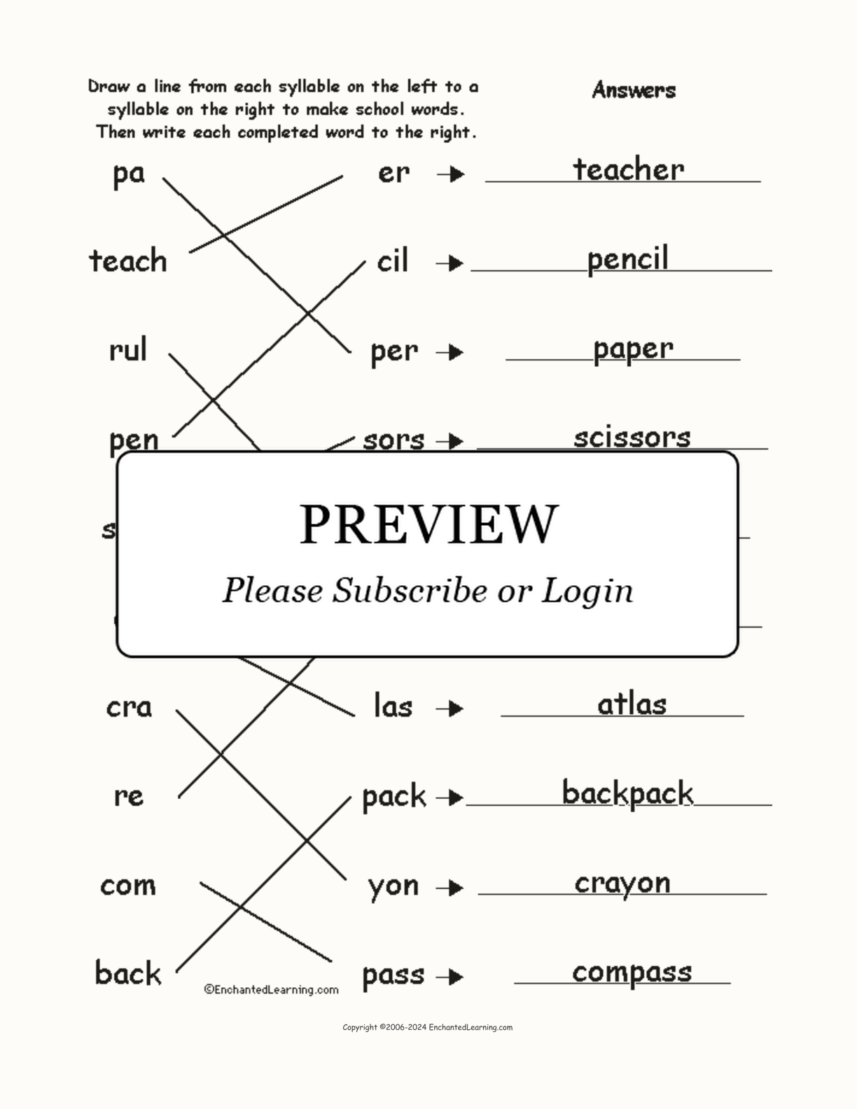 Match the Syllables: School Words interactive worksheet page 2