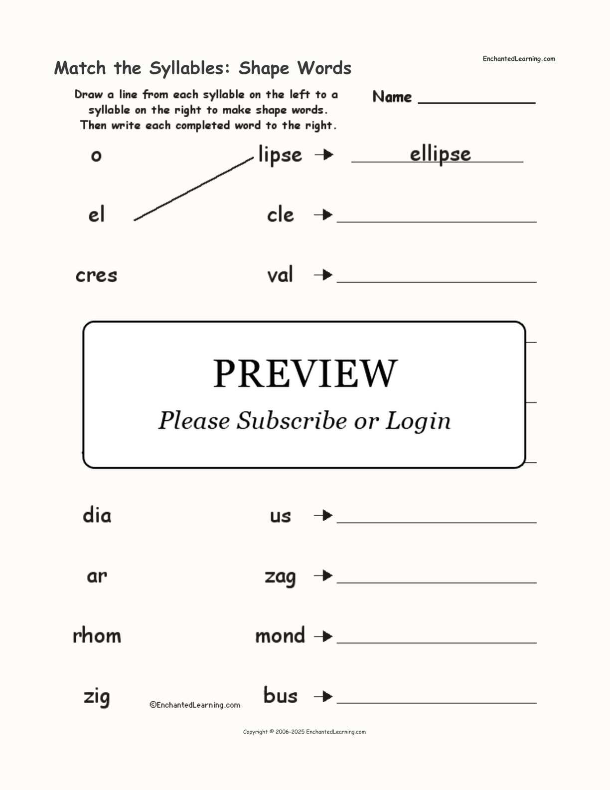 Match the Syllables: Shape Words interactive worksheet page 1