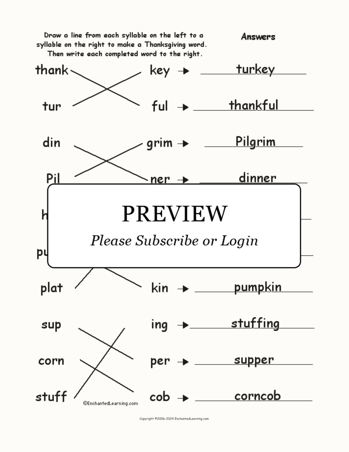 Match the Syllables: Thanksgiving Words interactive worksheet page 2