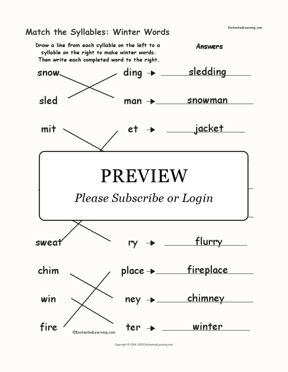 Match the Syllables: Winter Words interactive worksheet page 2