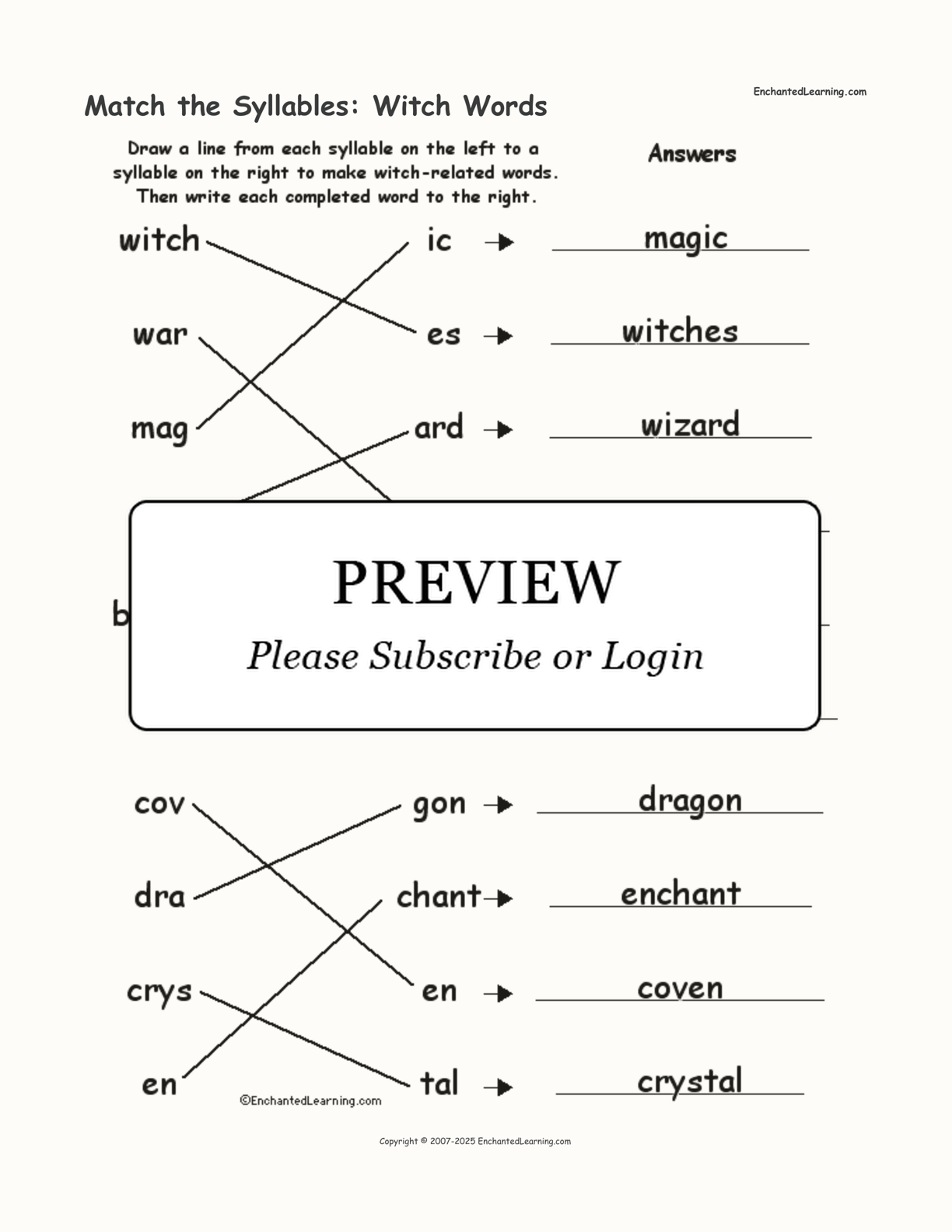 Match the Syllables: Witch Words interactive worksheet page 2