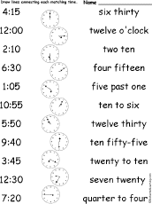 match the time digital to analog to english printout