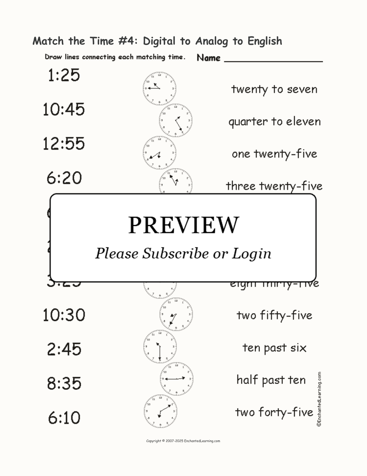 Match the Time #4: Digital to Analog to English interactive worksheet page 1