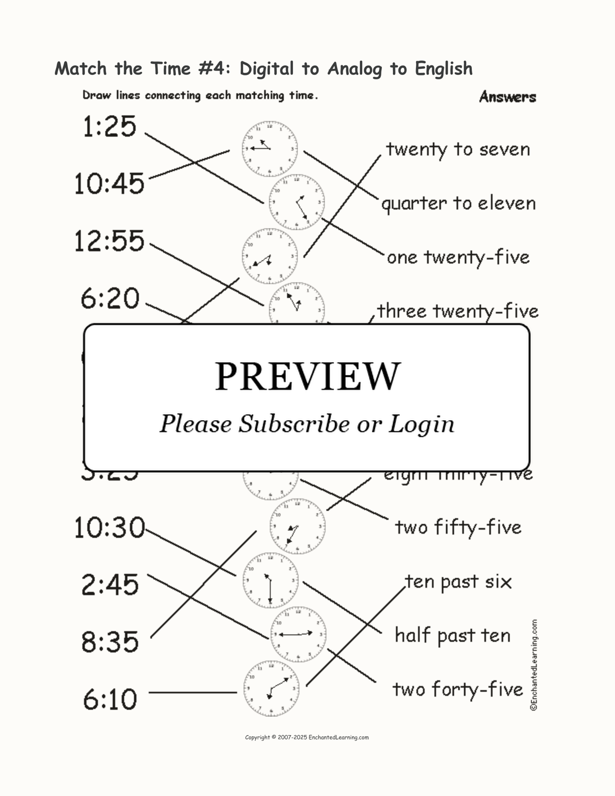 Match the Time #4: Digital to Analog to English interactive worksheet page 2