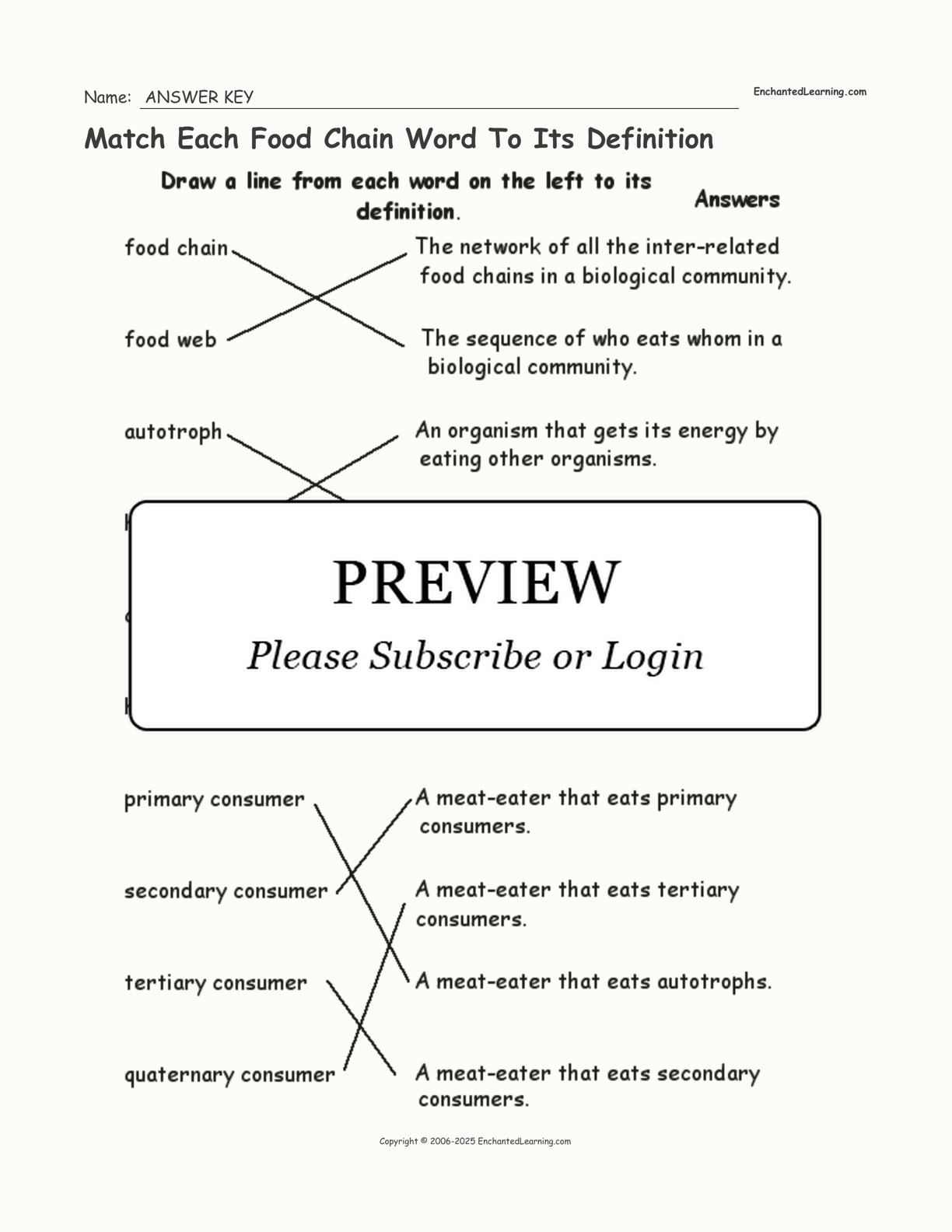 Match Each Food Chain Word To Its Definition interactive worksheet page 2