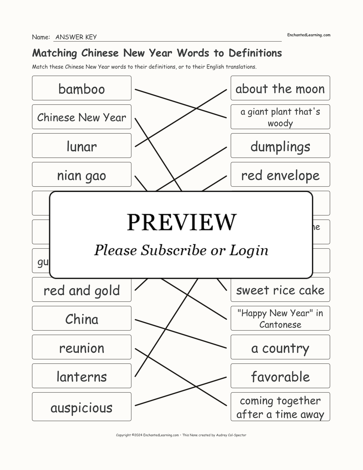 Matching Chinese New Year Words to Definitions interactive worksheet page 2