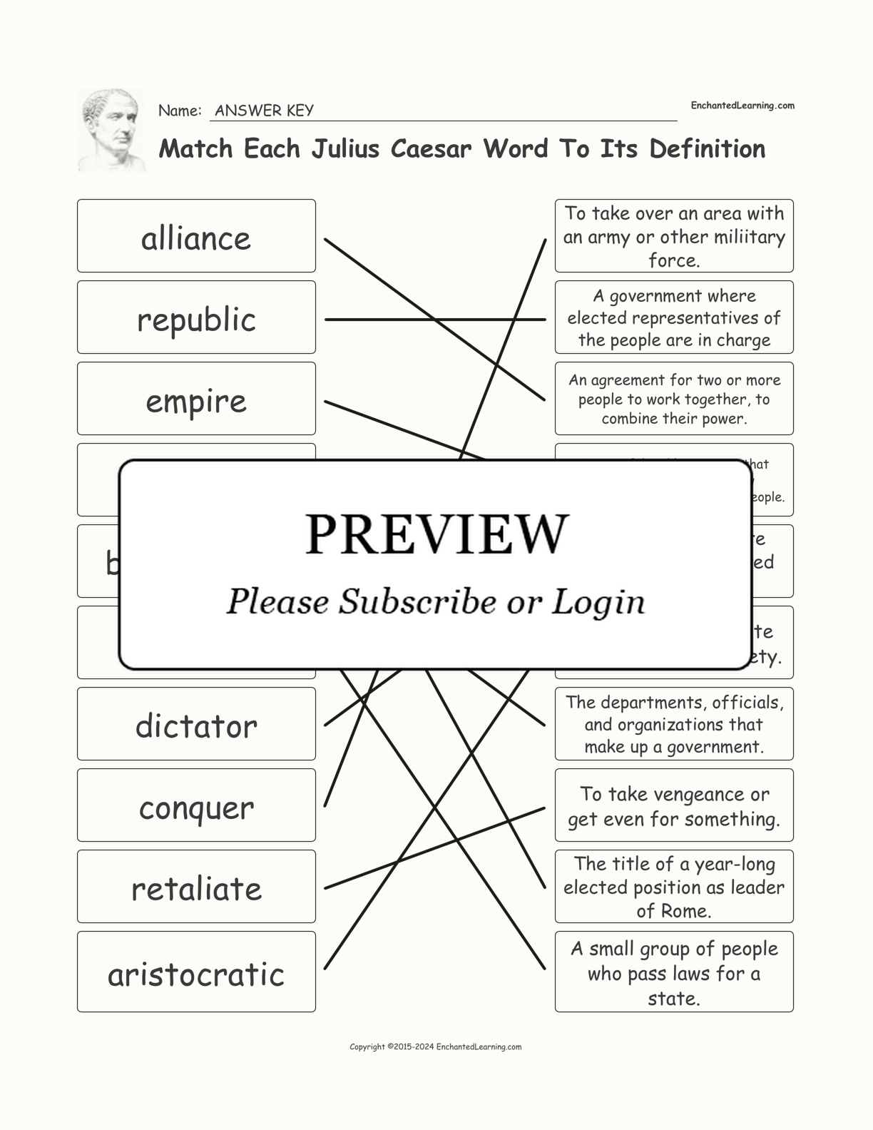 Match Each Julius Caesar-Related Word to its Definition interactive worksheet page 2