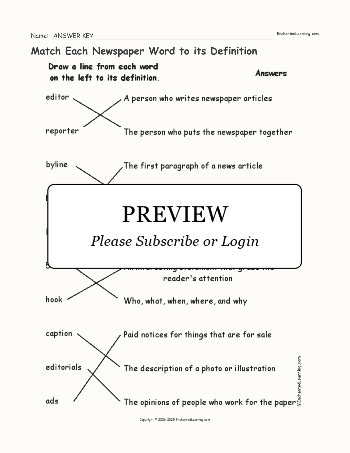 Match Each Newspaper Word to its Definition interactive worksheet page 2