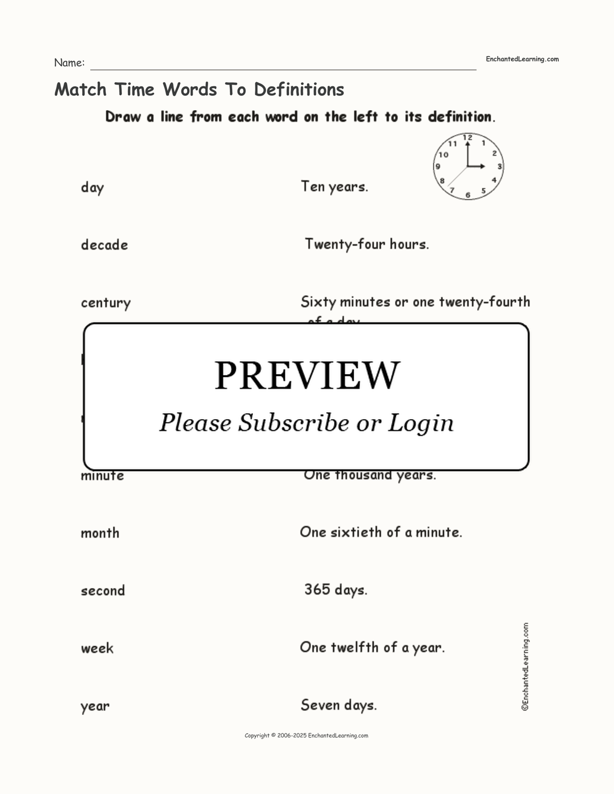 Match Time Words To Definitions interactive worksheet page 1