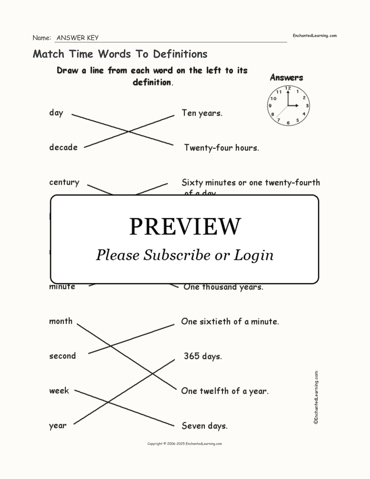 Match Time Words To Definitions interactive worksheet page 2