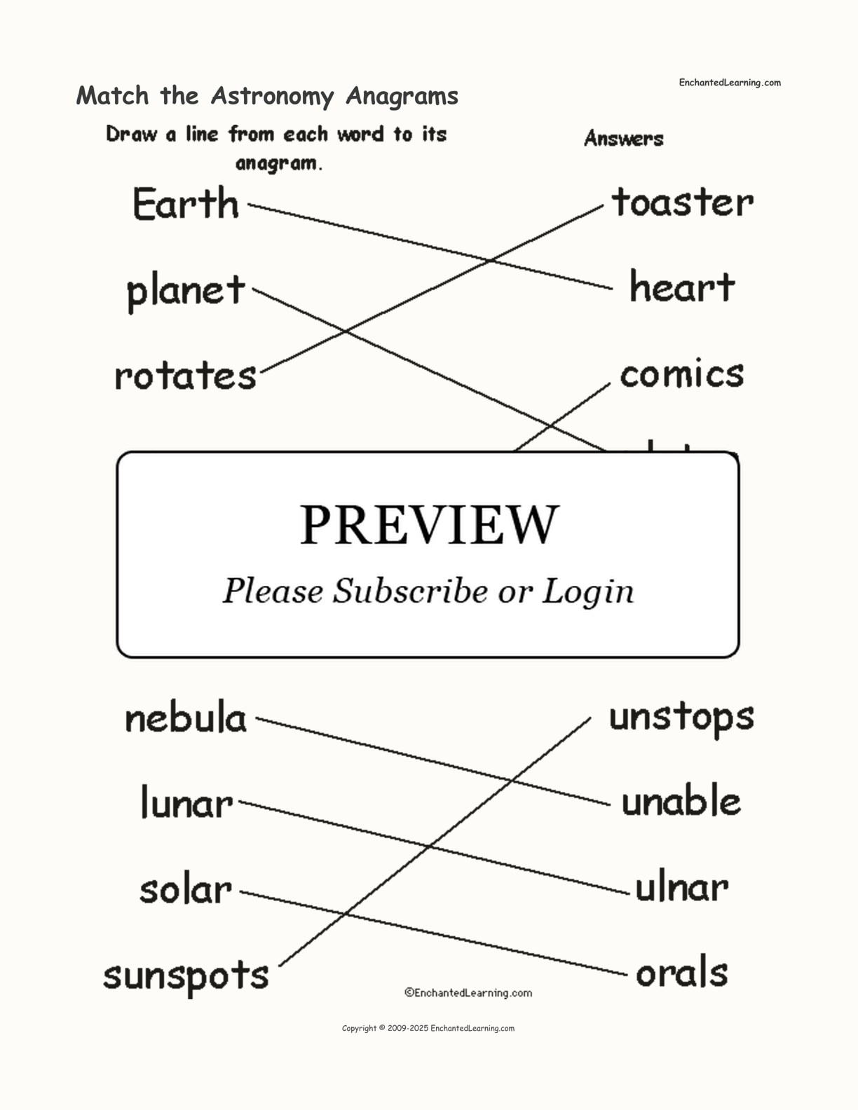 Match the Astronomy Anagrams interactive worksheet page 2