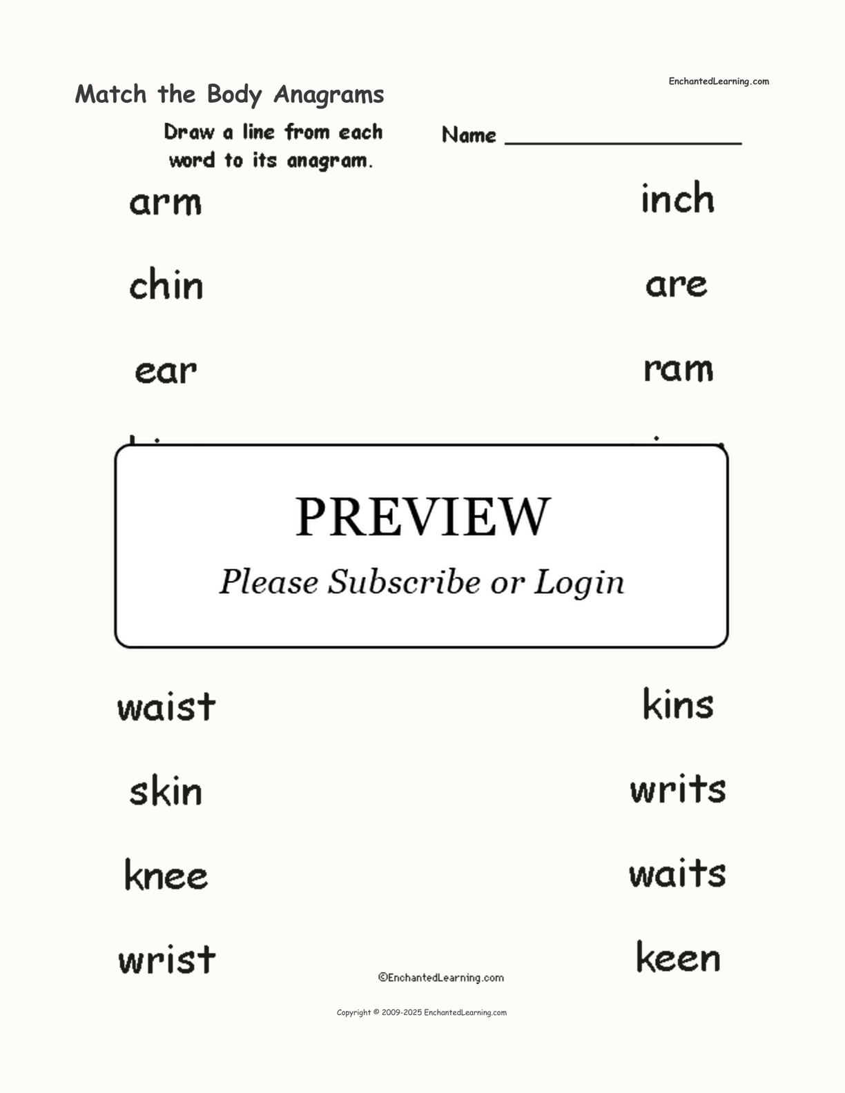 Match the Body Anagrams interactive worksheet page 1