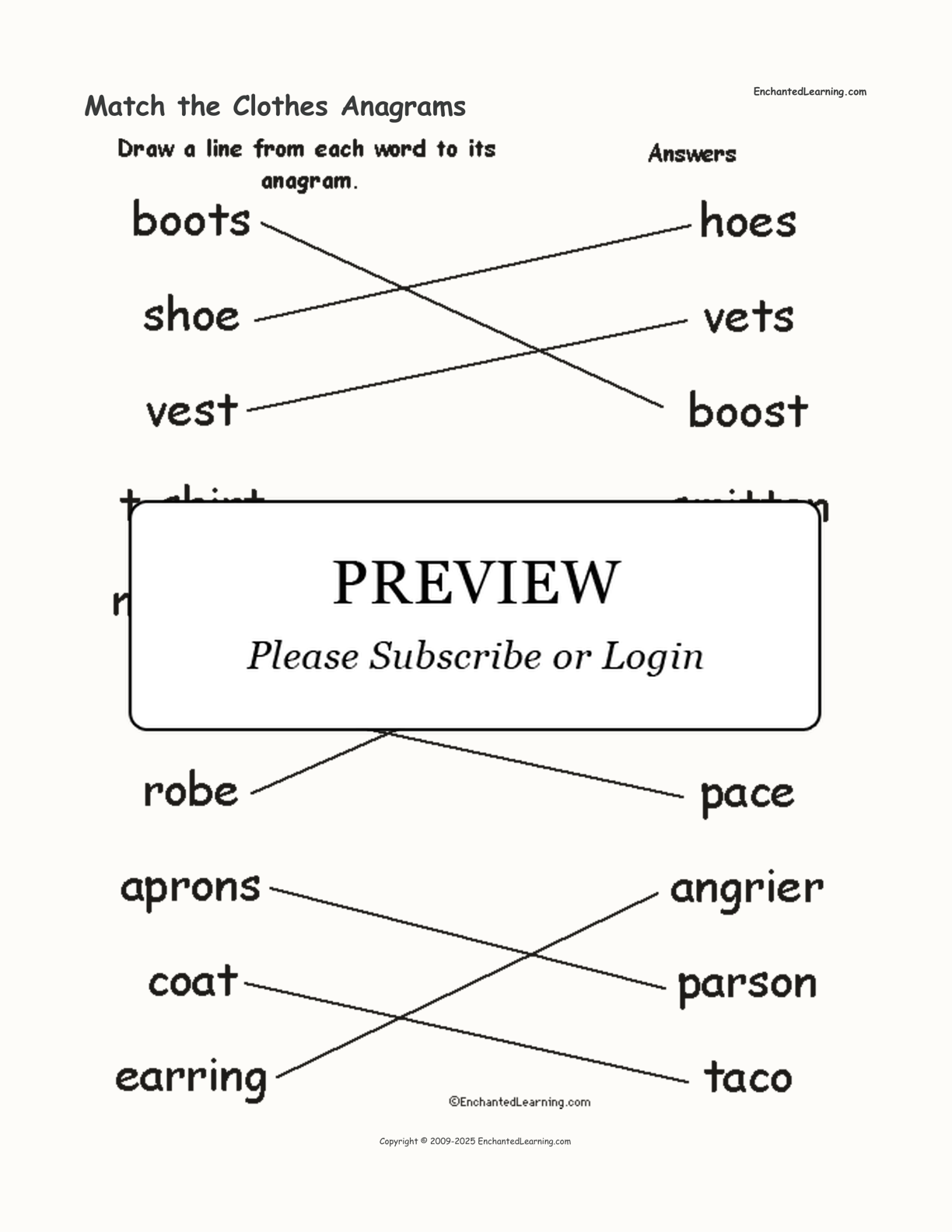 Match the Clothes Anagrams interactive worksheet page 2