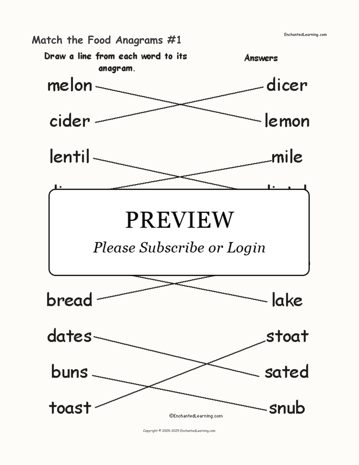 Match the Food Anagrams #1 interactive worksheet page 2